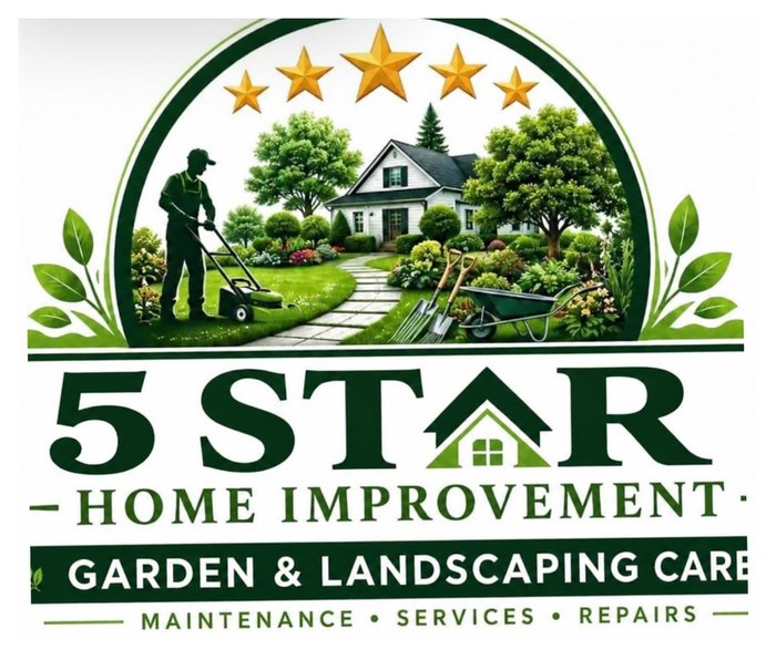 5 Star Home Improvement logo: Garden & Landscaping Care. Maintenance, services and repairs